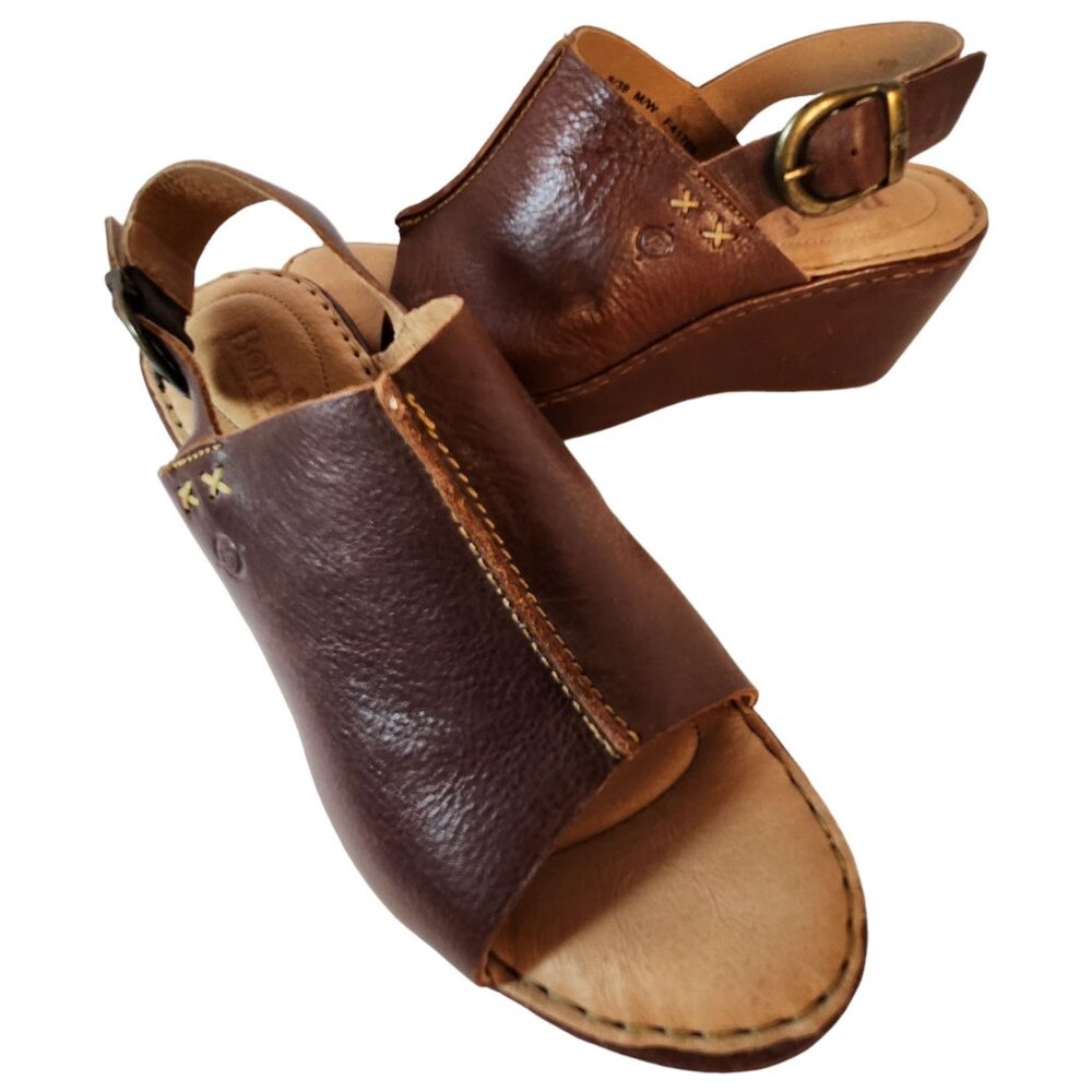 Born Valencia Brown Leather Wedge Sandal Women's Size 8 F41706